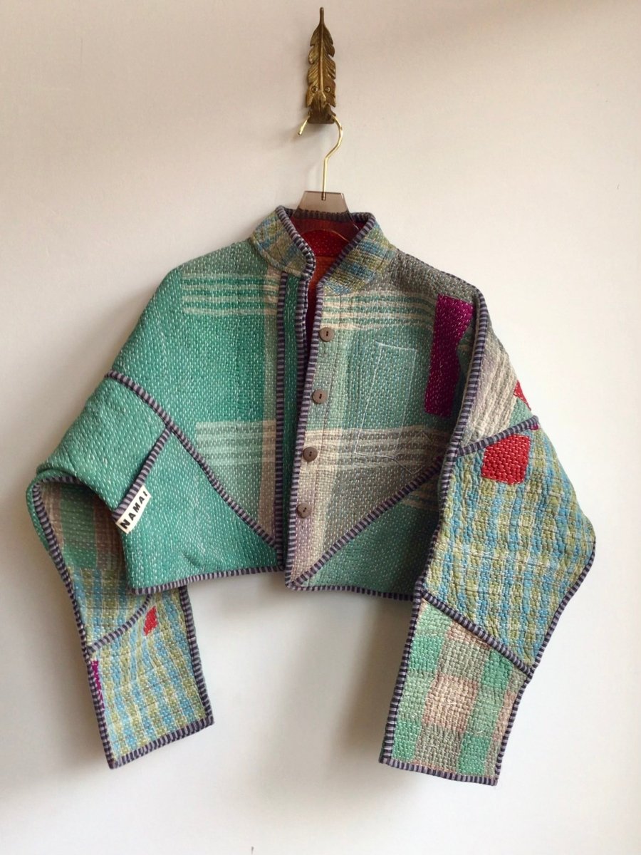 Reversible Kaira Quilted Cropped Jacket in Colors Green, Lavender, Maroon & Red, Orange, Purple, Blue, Green - Made X Hudson