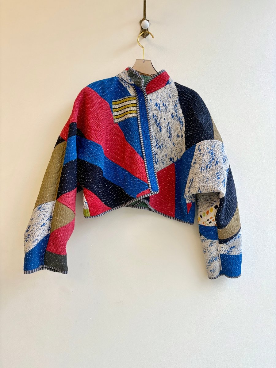 Reversible Kaira Quilted Cropped Jacket in Colors Sage Green & Blue, Red, Black, Mustard - Made X Hudson