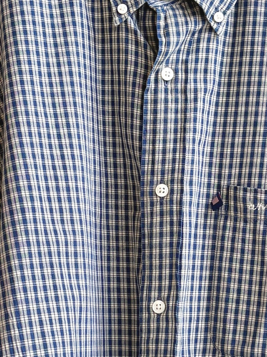 Blue & Ivory Plaid Short Sleeve Annette Crop Top (Reworked) - Made X Hudson