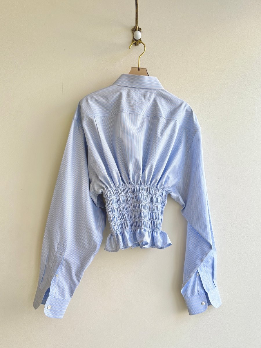 The George Top | Blue, White, Black Stripe Button Down Top w/ Smocked Waist (Reworked) - Made X Hudson