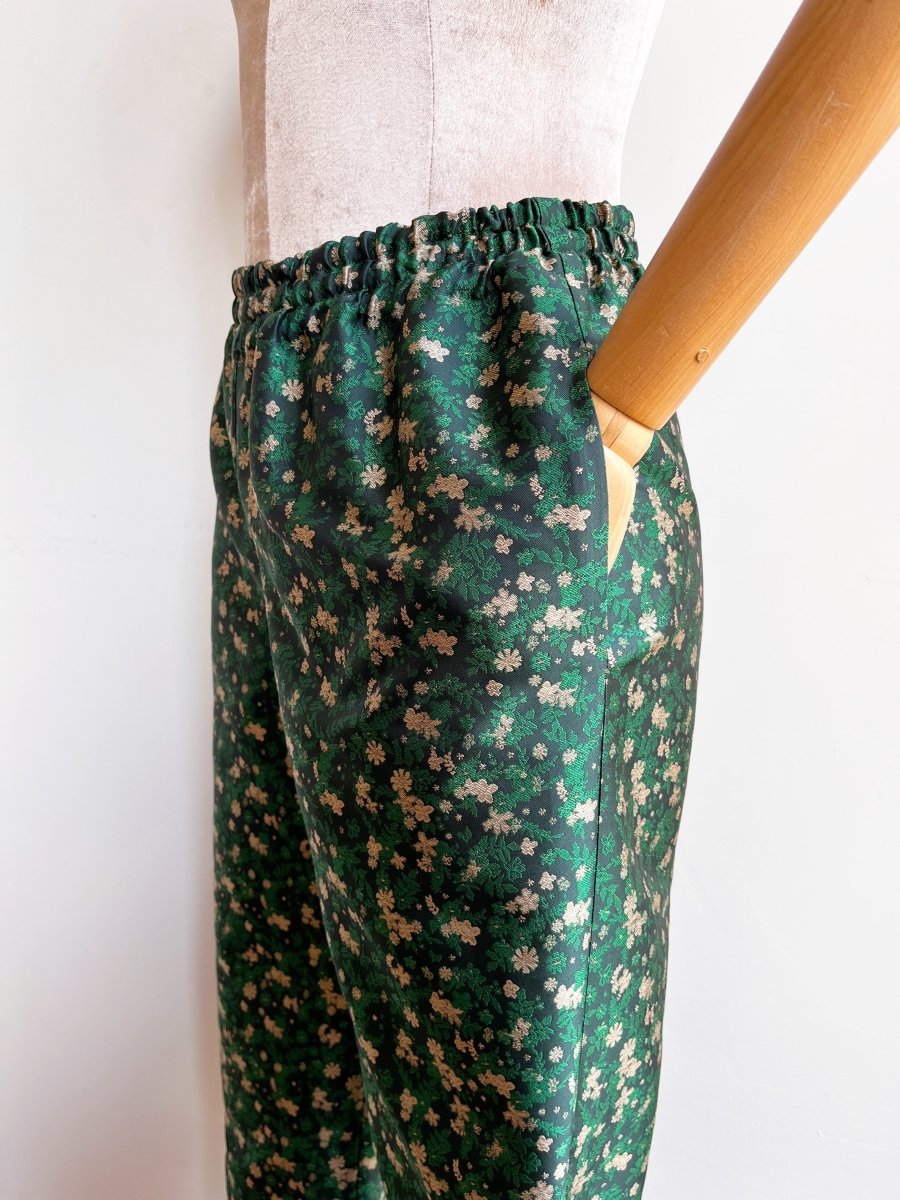 Emerald Floral Silk Brocade Joggers - Made X Hudson