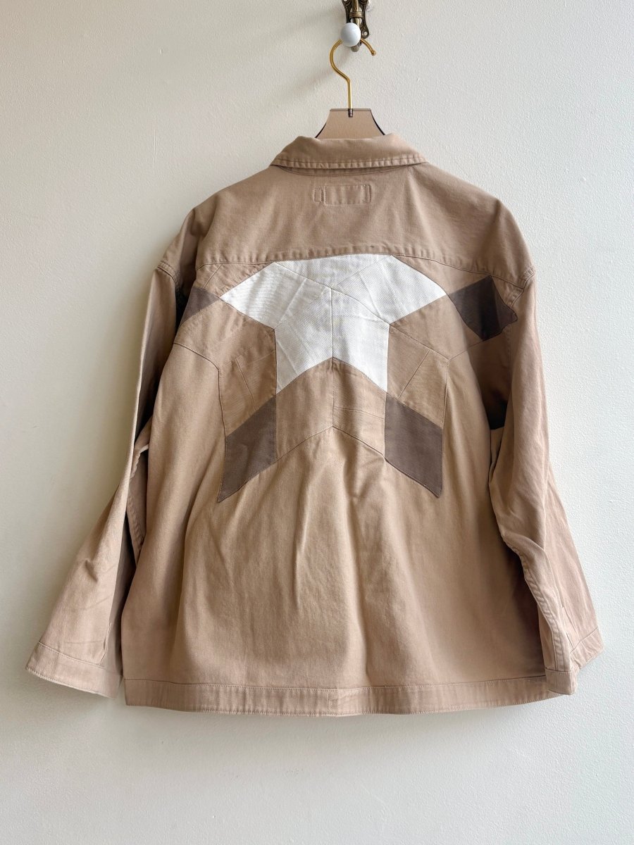 Sand Shirtjacket w/ Multi - Tone Half - Star Quilt Patch and Patch Pockets (Reworked) - Made X Hudson