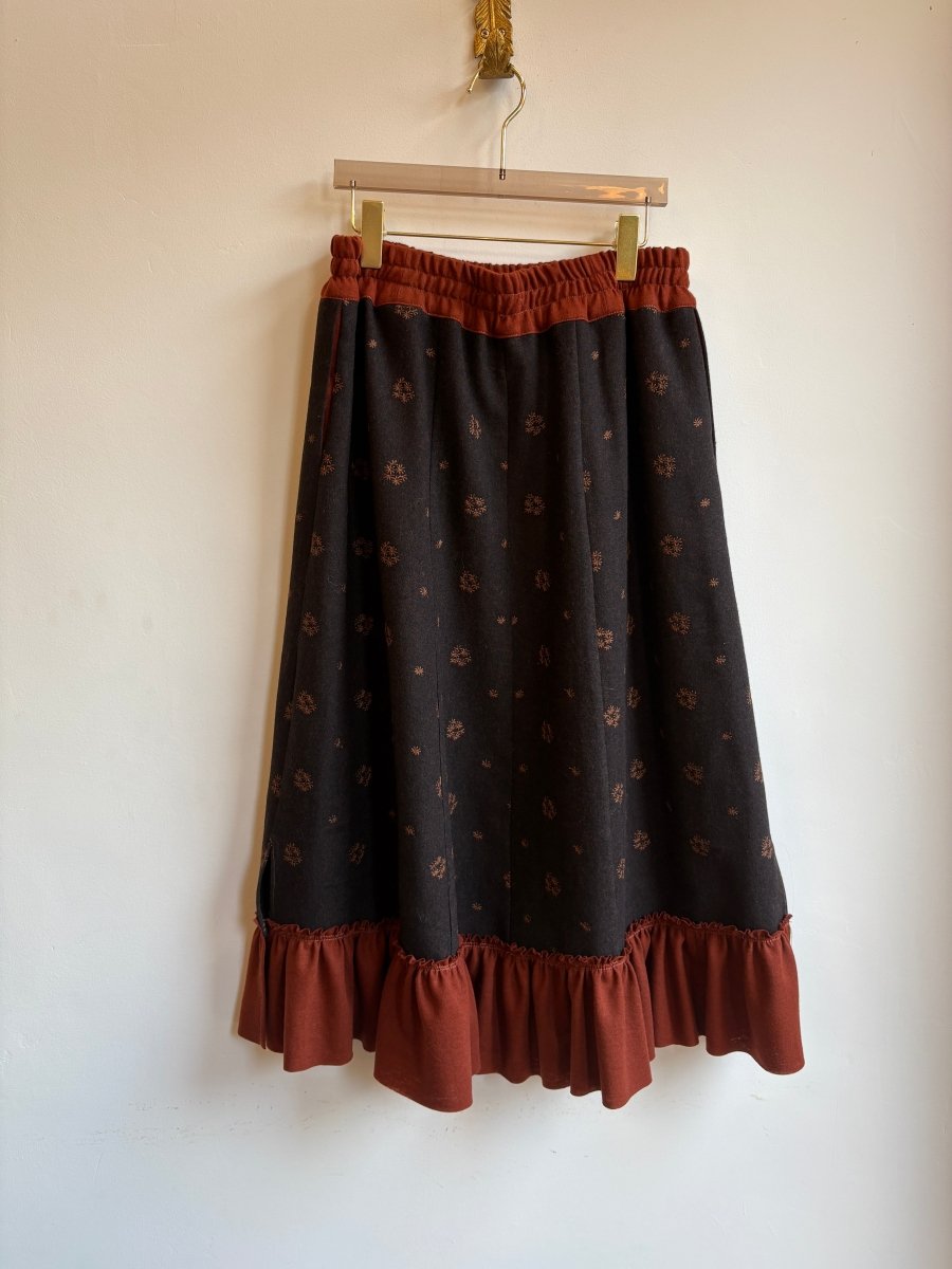 Wool Orange & Flower Embroidered Zero Waste Gathered Skirt - Made X Hudson