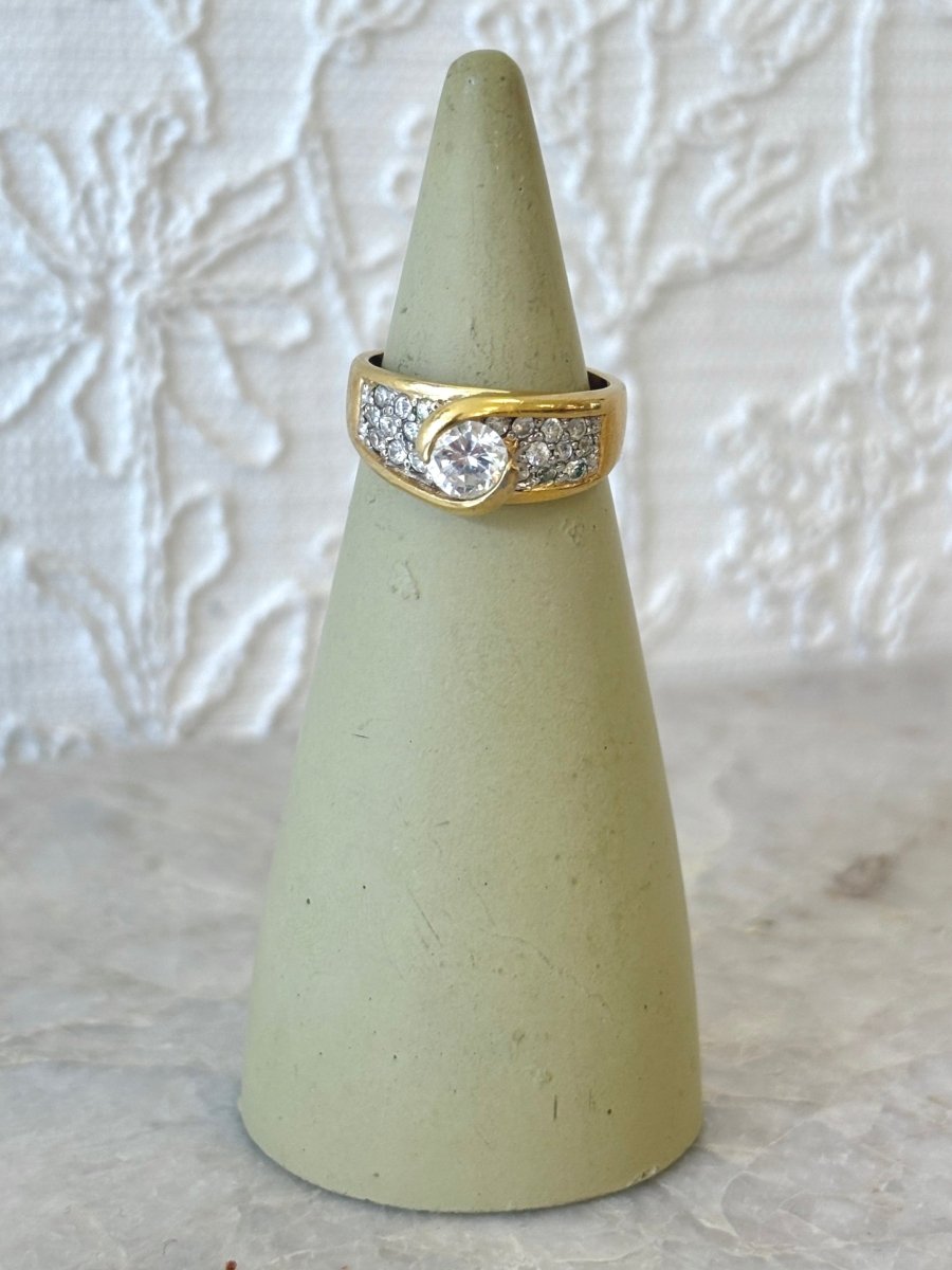 Vermeil Solid Sterling Silver Ring w/ Cubic Zirconia Ring (Vintage) - Made X Hudson