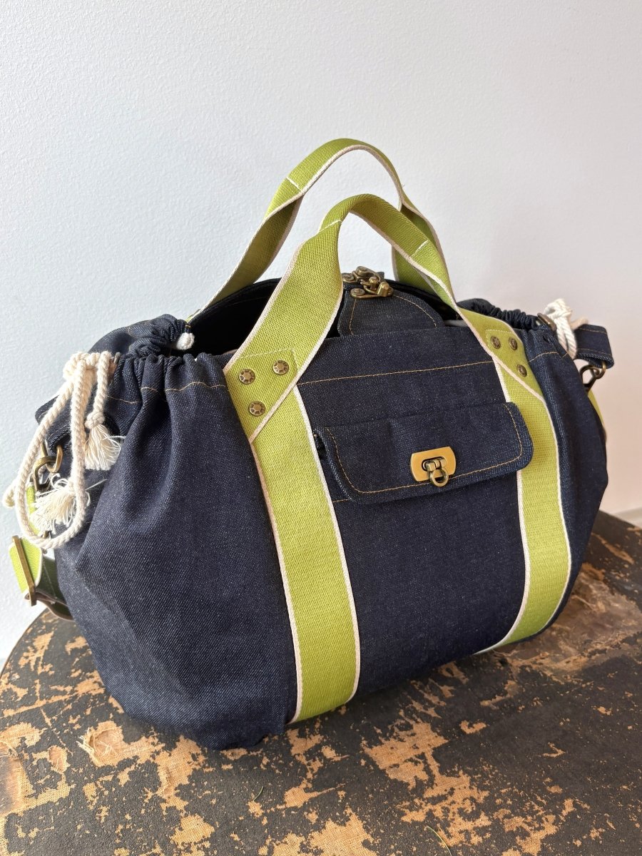 Mini Cross - Body Duffel Bag in Denim w/ Lime Webbing - Made X Hudson