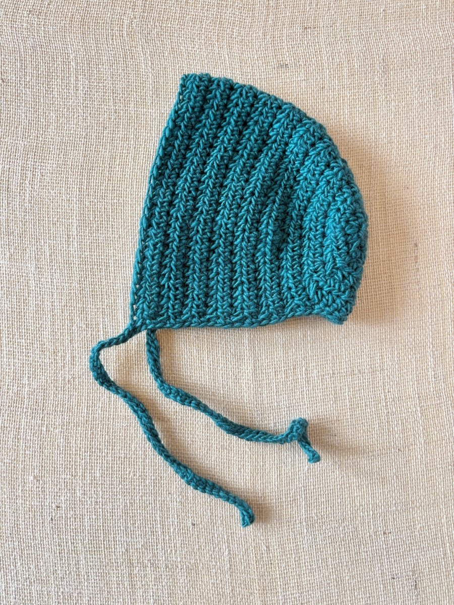 Teal Bonnet with Ties | Crocheted - Made X Hudson