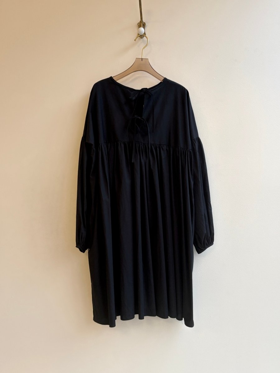Black Long Sleeve Cotton Phoebe Puff Sleeve Dress w/ Belt - Made X Hudson