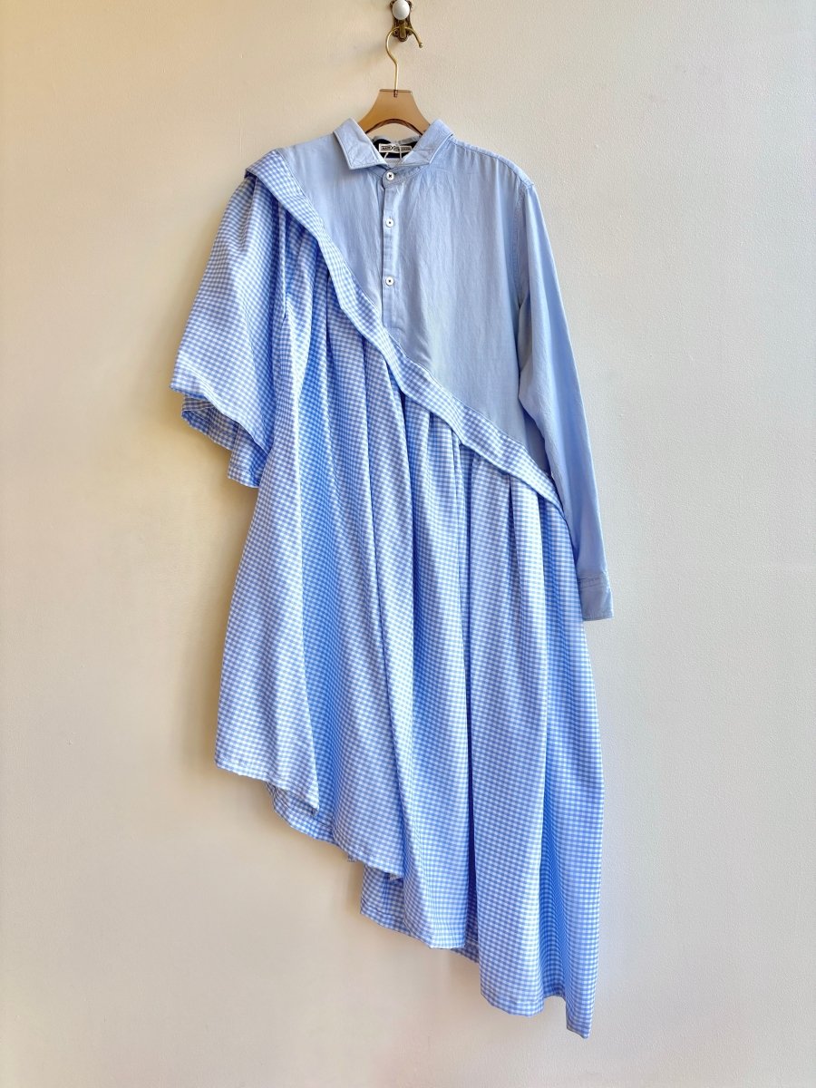 Asymmetric Shirtwaist Dress in Light Blue & Blue Gingham (Reworked) - Made X Hudson