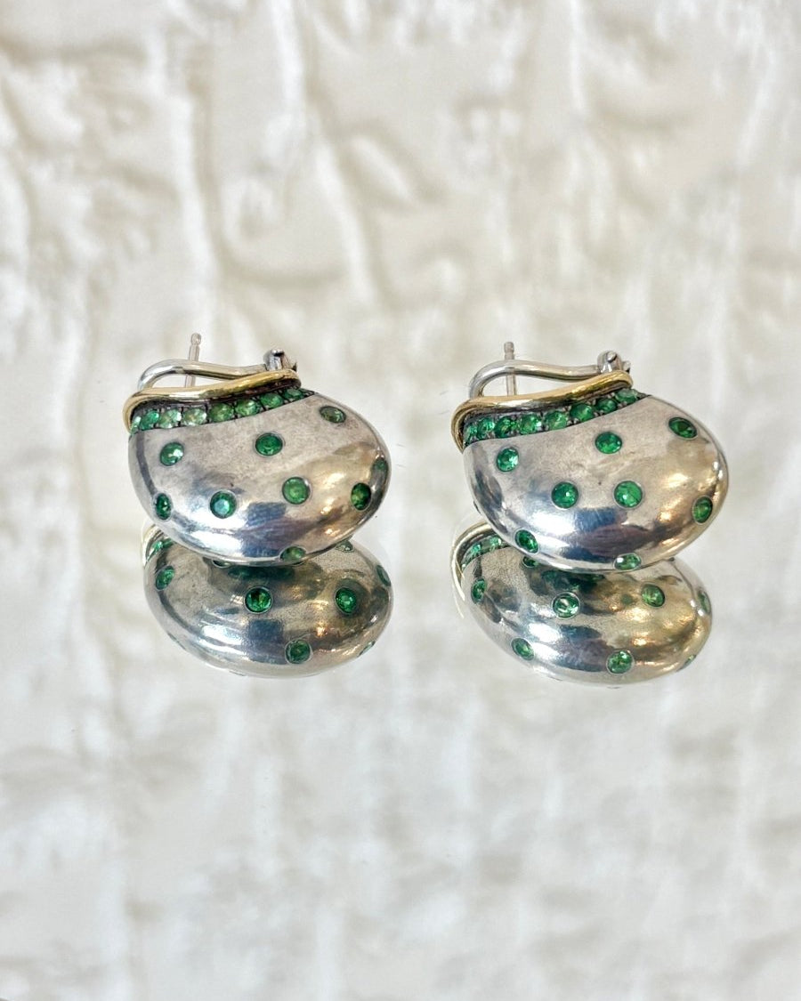 Nautilus Silver Tsavorite Garnets and 18k Gold Rim Earrings - Made X Hudson