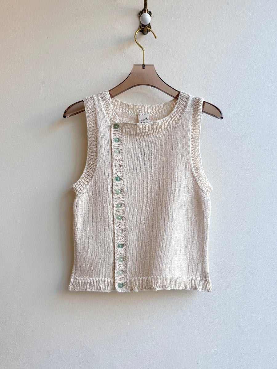 Cream Cotton Sweater Vest w/ Sea Glass Buttons - Made X Hudson