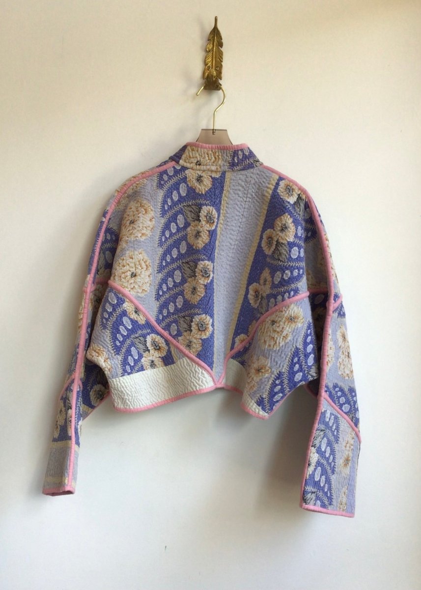 Reversible Kaira Quilted Cropped Jacket in Colors Sky Blue, Periwinklele, Tan, Pink & Pink, Red, Black, Blue - Made X Hudson