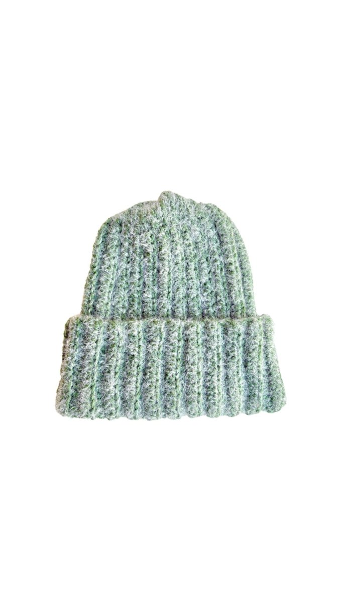 Hand Crochet Wide Cuff Beanie in Soft Green - Made X Hudson