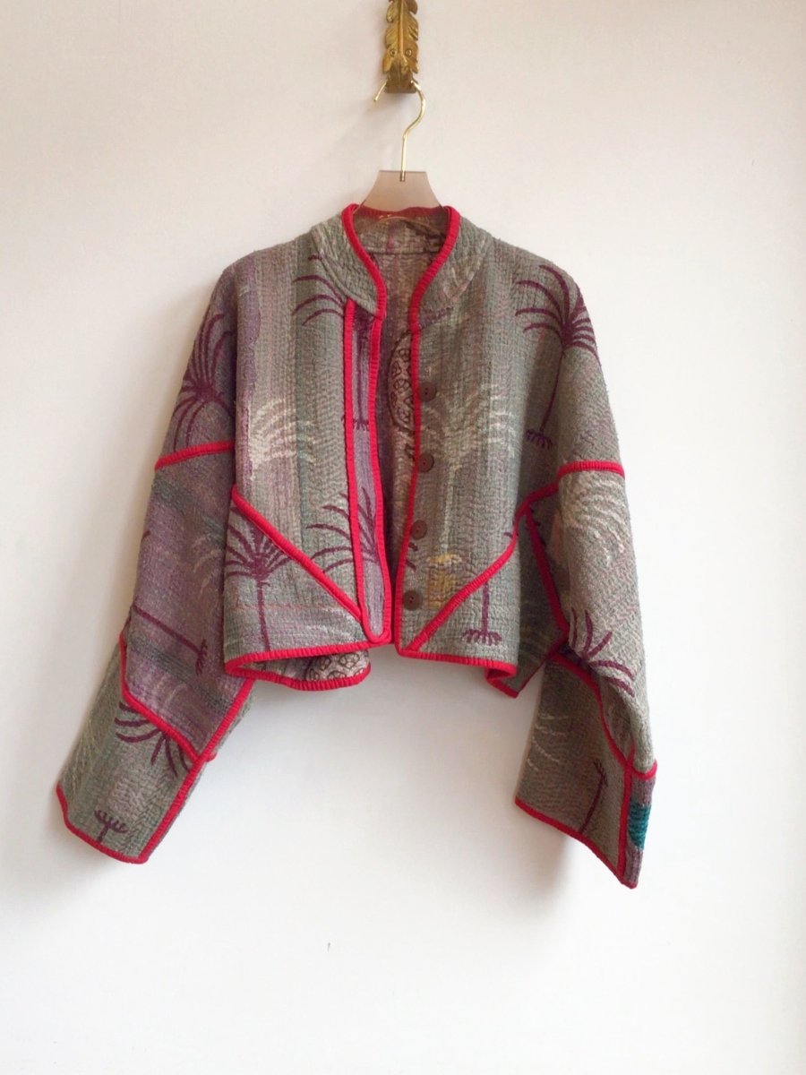 Reversible Kaira Quilted Cropped Jacket in Colors Grey, Pink & Grey, Mauve - Made X Hudson