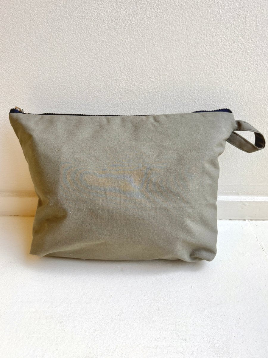 Grey Trench Coat Travel Pouch w/ Olive - Grey Buttons (Reworked) - Made X Hudson