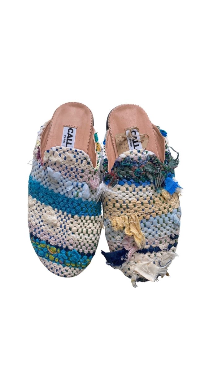 Kili Babouche Flats In Colors Blue, Yellow, & Cream (Size 36) - Made X Hudson