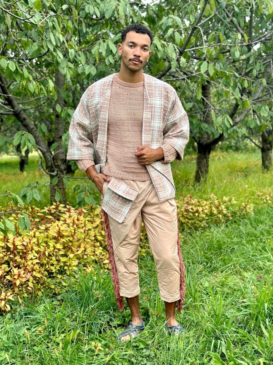 Cotton Quilted Wool Tweed Pocket Pant with Crystal & Fringe Accent - Made X Hudson