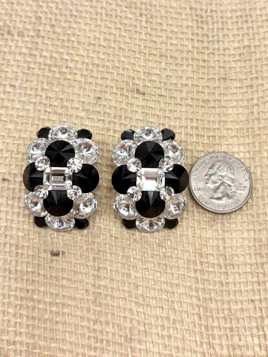 Black & Clear Stone Stud Clip On Earrings (Vintage) - Made X Hudson