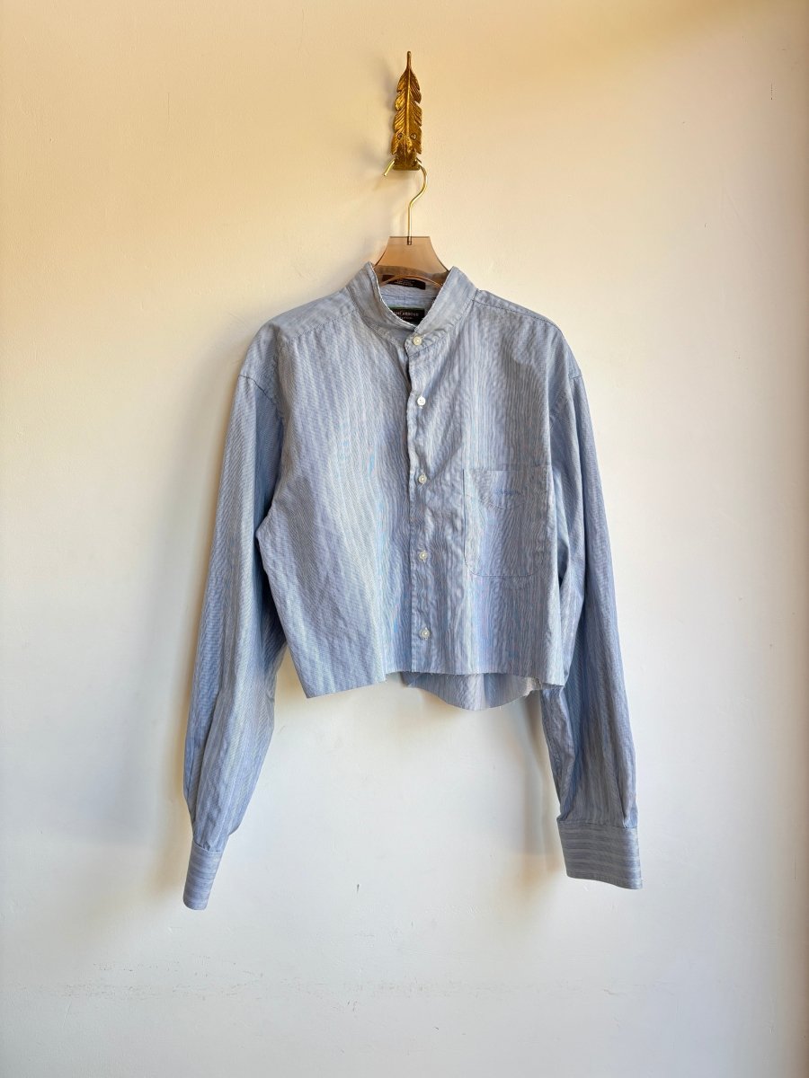 Light Blue Annette Crop Top w/ Navy Embroidered “Apres” (Reworked) - Made X Hudson