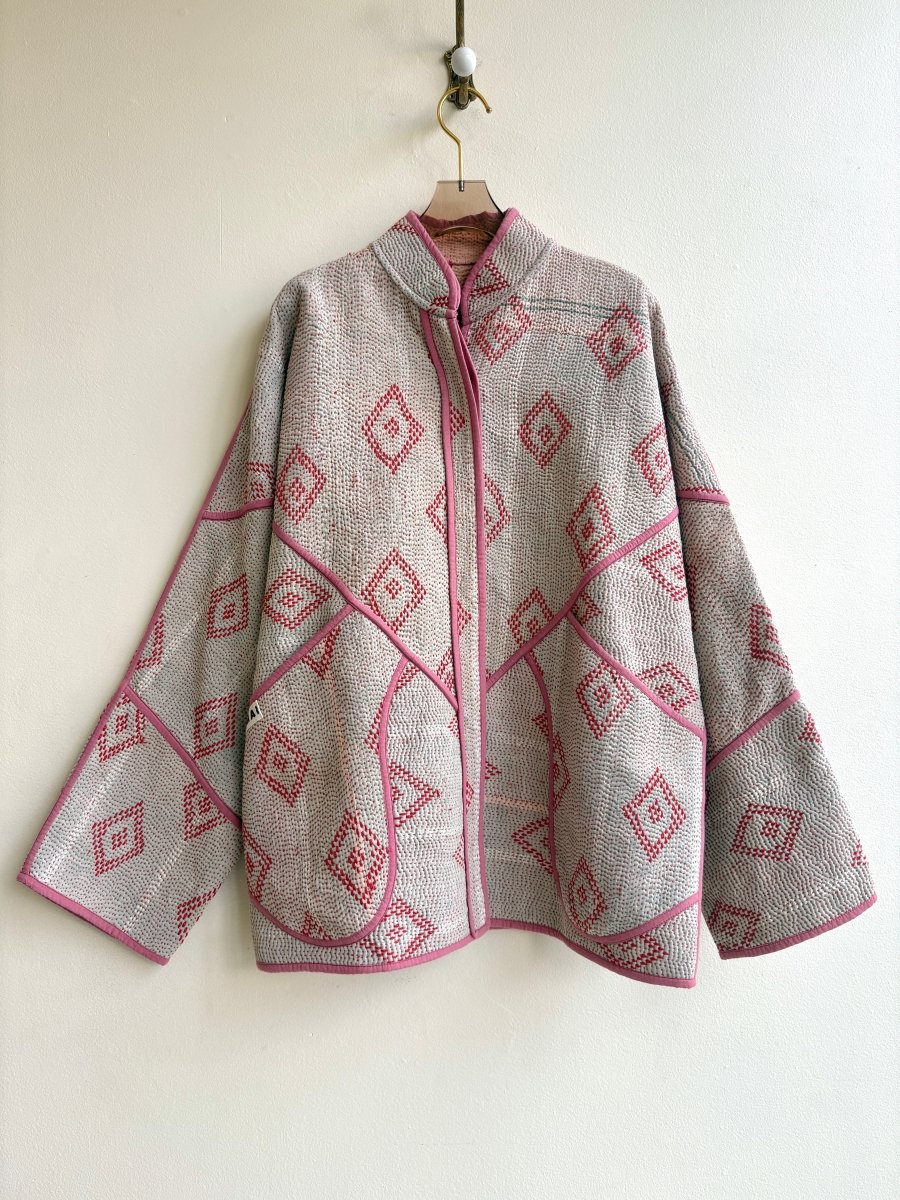 Reversible Ladhiya Quilted Jacket in Colors Taupe, Coral, Tomato & Blush, Tomato - Made X Hudson
