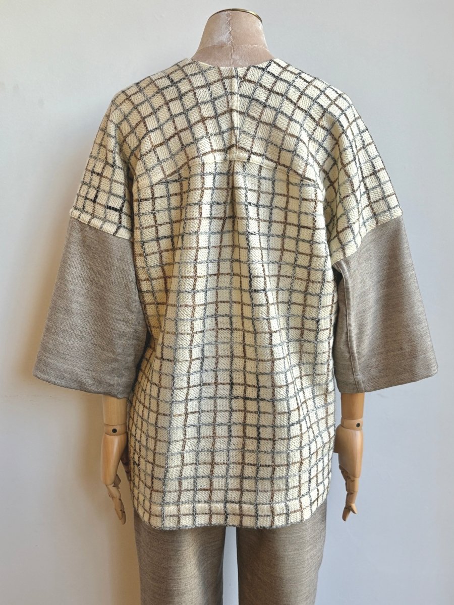 Grey, Brown and Cream Grid Woven Chore Jacket - Made X Hudson