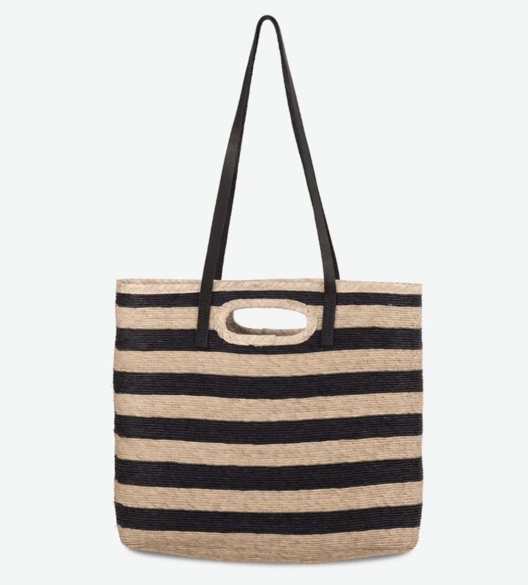 Catalina Double Handle Straw Tote Bag in Black and Neutral - Made X Hudson