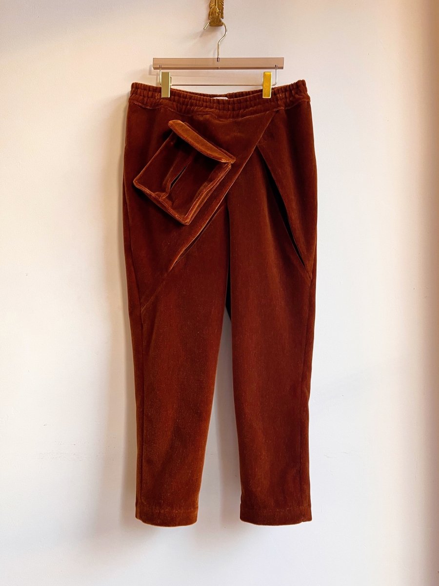 Chestnut Velvet Draped Jogger Pants - Made X Hudson