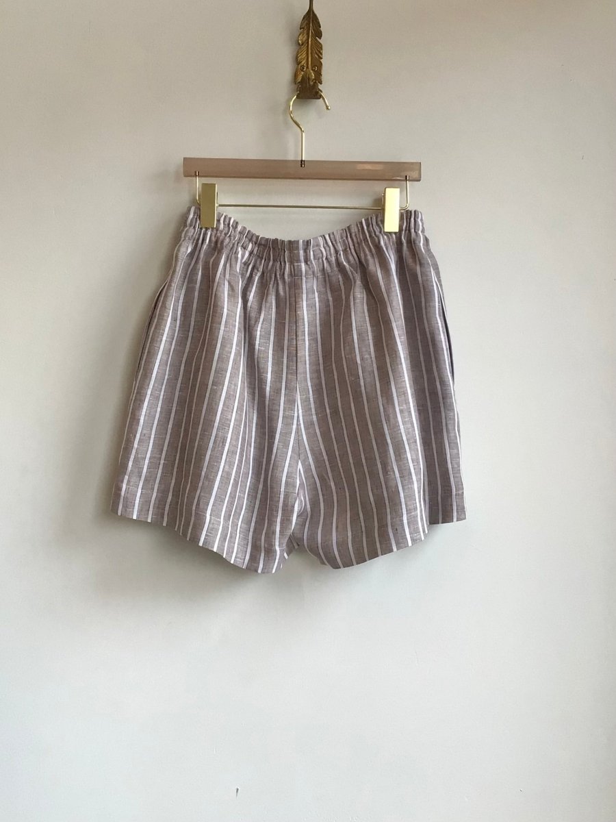 Brown Pinstripe Linen Town Shorts - Made X Hudson