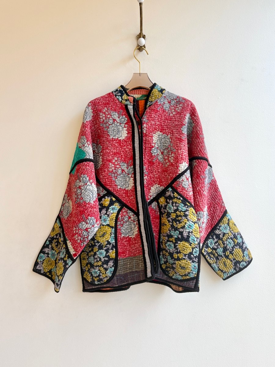 Reversible Ladhiya Quilted Jacket in Colors Red, Blue, Black, Teal & Red, Orange, Blue, Black - Made X Hudson