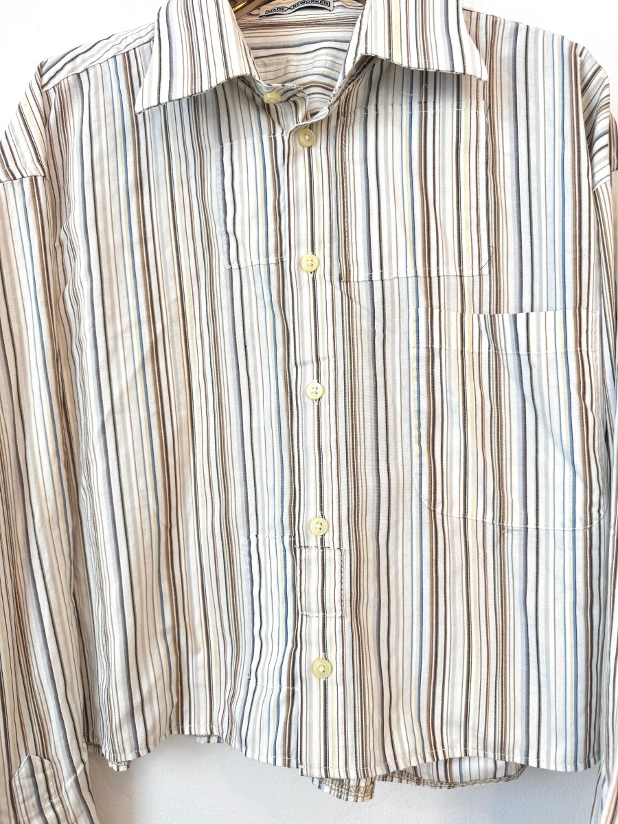 The Vale Shirt in White, Brown, and Blue Mixed Stripe (Reworked) - Made X Hudson