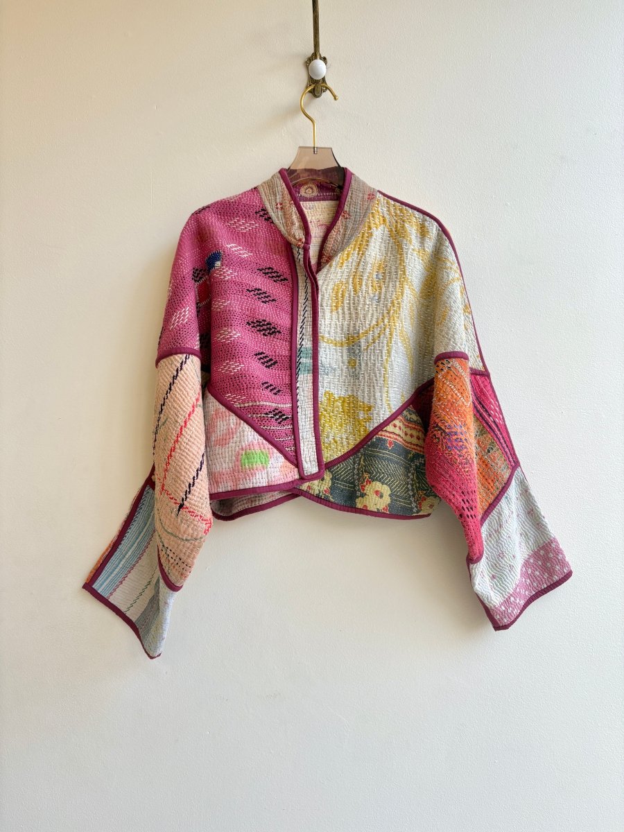 Reversible Kaira Quilted Cropped Jacket in Colors Orange, Pink, Yellow, Cream & Blush, Blue, Teal, Beige - Made X Hudson