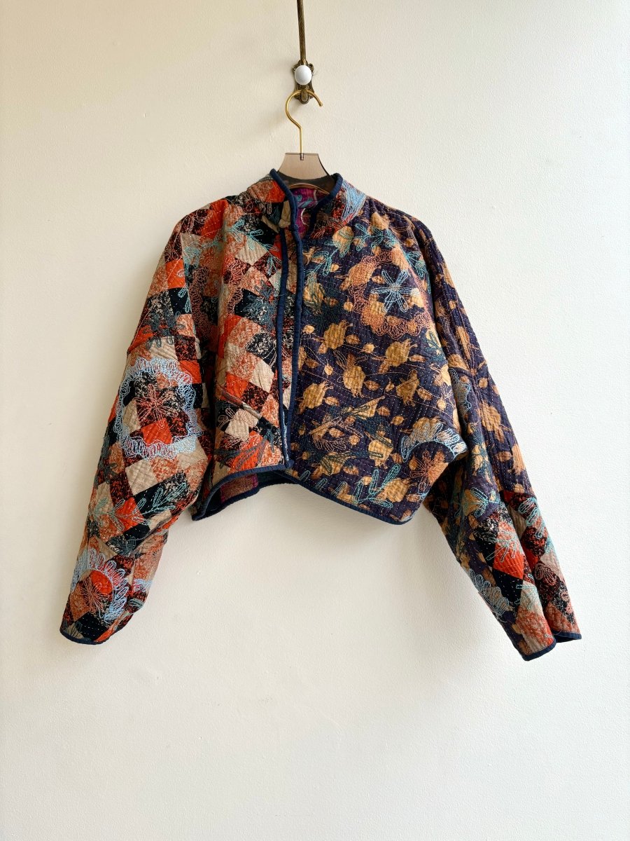 Reversible Kaira Quilted Cropped Jacket in Colors Pink, Purple, Teal, Blue, Orange & Orange, Black, Purple, Tan - Made X Hudson