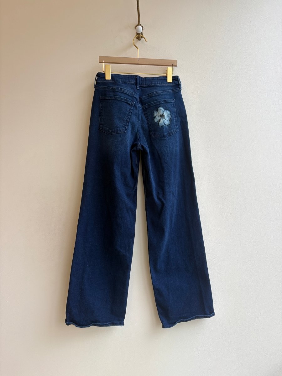 "Virginia" Navy Denim with Morning Glories | Hand Painted (Reworked) - Made X Hudson