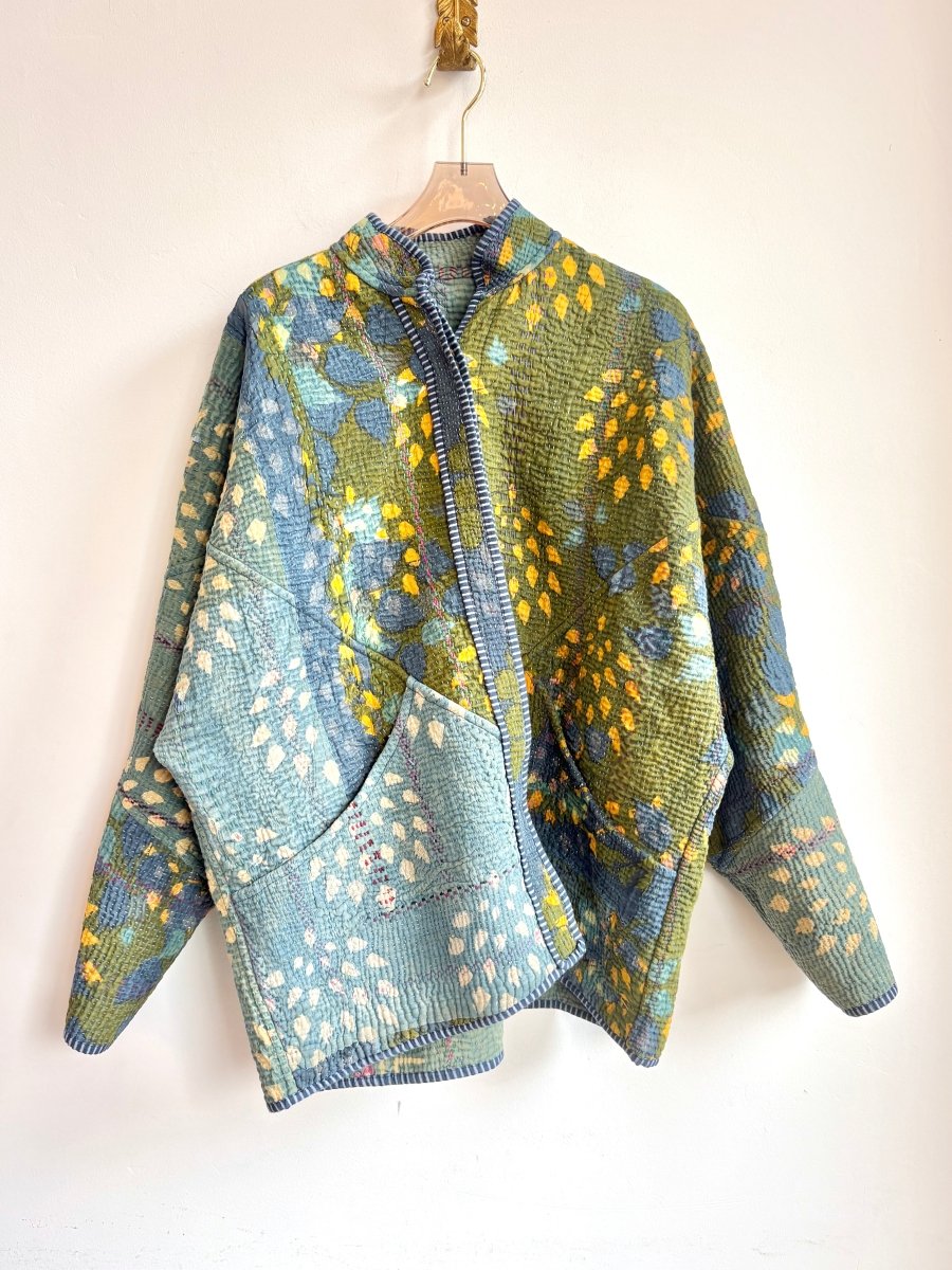 Reversible Ladhiya Quilted Jacket in Colors Blue, Teal, Cream & Blue, Mustard, Green - Made X Hudson