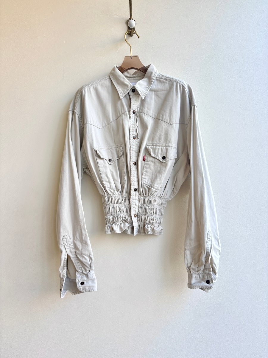 The George Top | Ivory Denim Button Down Top w/ Smocked Waist (Reworked) - Made X Hudson