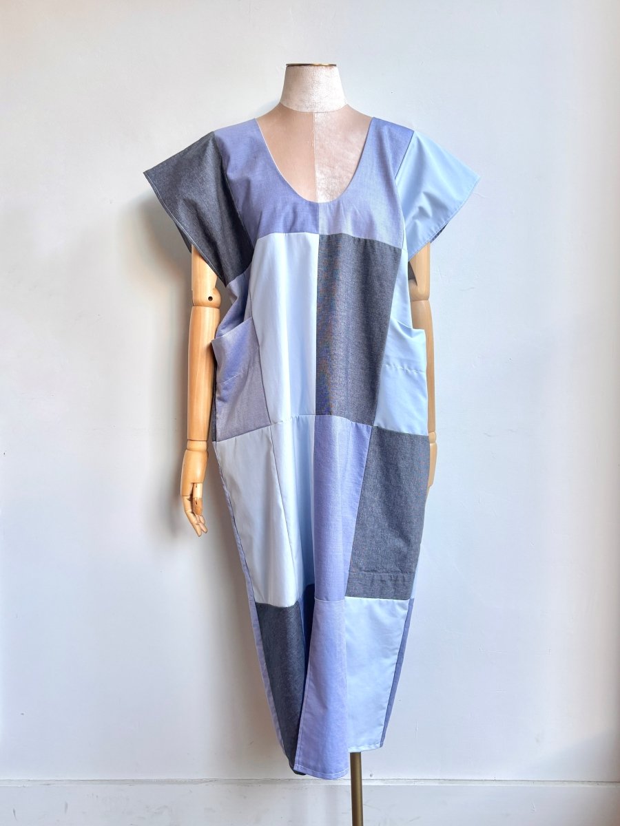 Cornflower, Sky, and Navy Blue Gridded Caftan (Reworked) - Made X Hudson