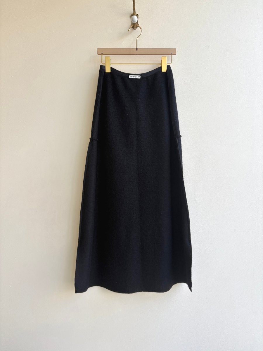 Two Pocket Black Wool Over Skirt w/ Adjustable Zipper Front - Made X Hudson
