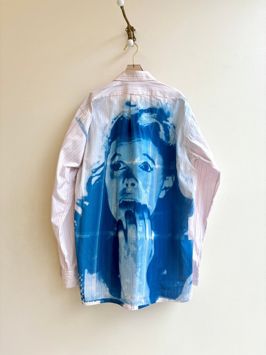 Judy Garland Pink Stripe Multi - Print Blue Cyanotype Button - Up Shirt (Reworked) - Made X Hudson