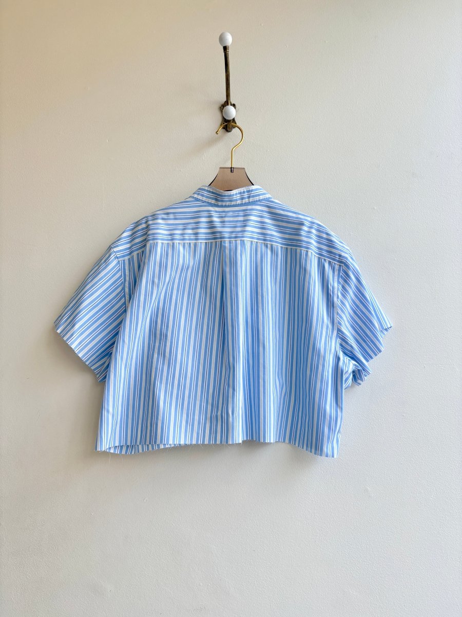 Blue & Yellow Stripe Short Sleeve Annette Crop Top (Reworked) - Made X Hudson