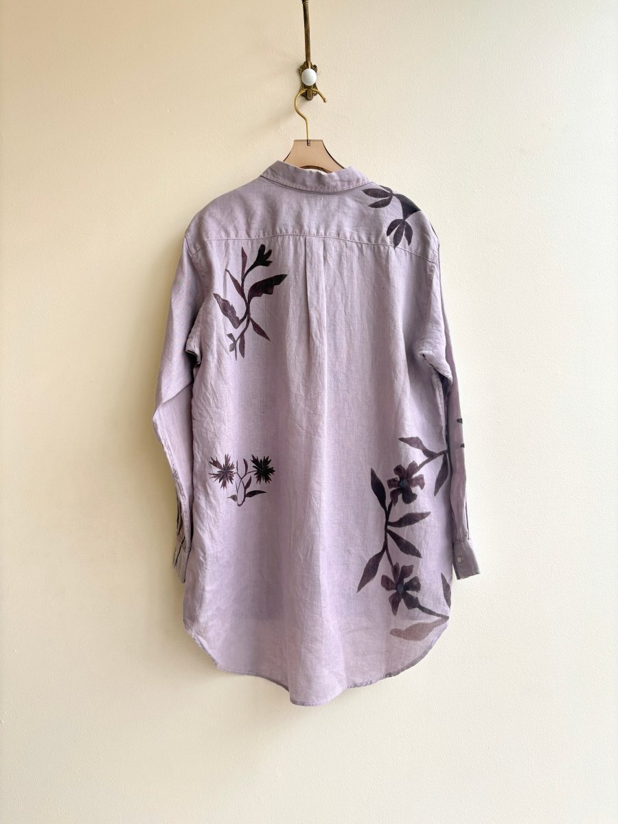 Hand Painted Lavender Mixed Quilt Motif Linen Top (Reworked) - Made X Hudson