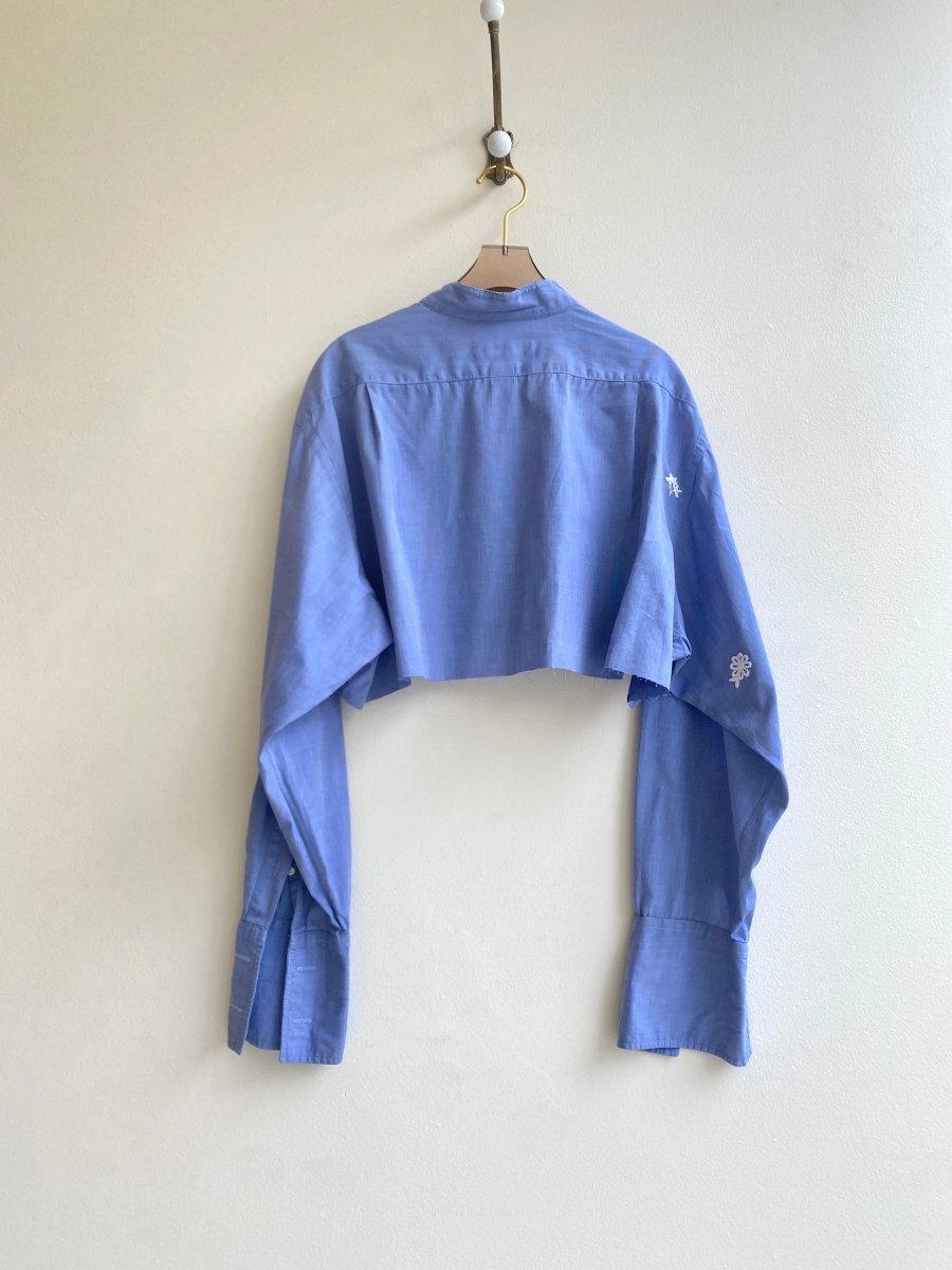 Blue Annette Crop Top w/ Flower Lace Appliqué (Reworked) - Made X Hudson