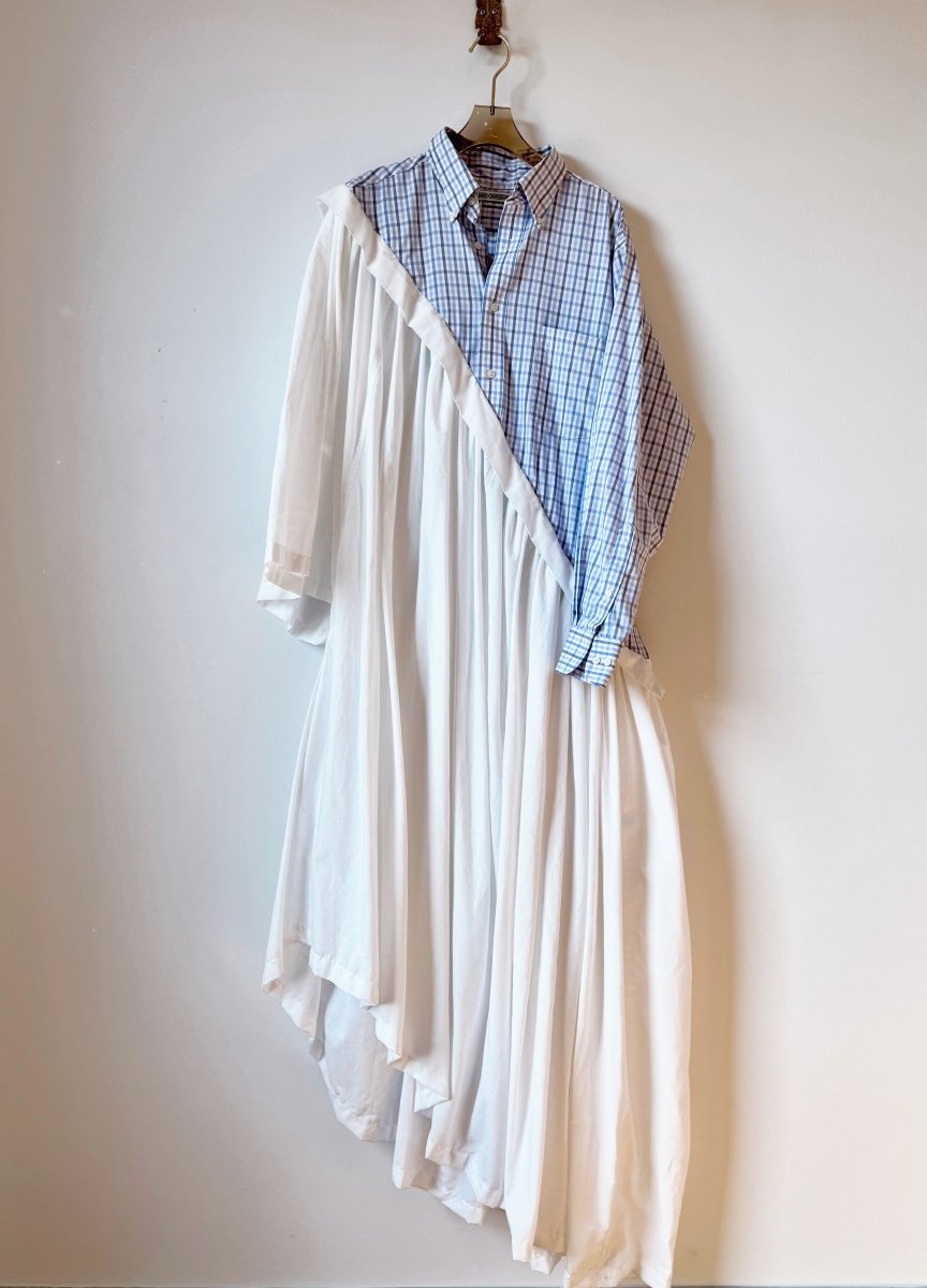 Asymmetric Shirtwaist Dress in Blue & Navy Plaid & White (Reworked) - Made X Hudson