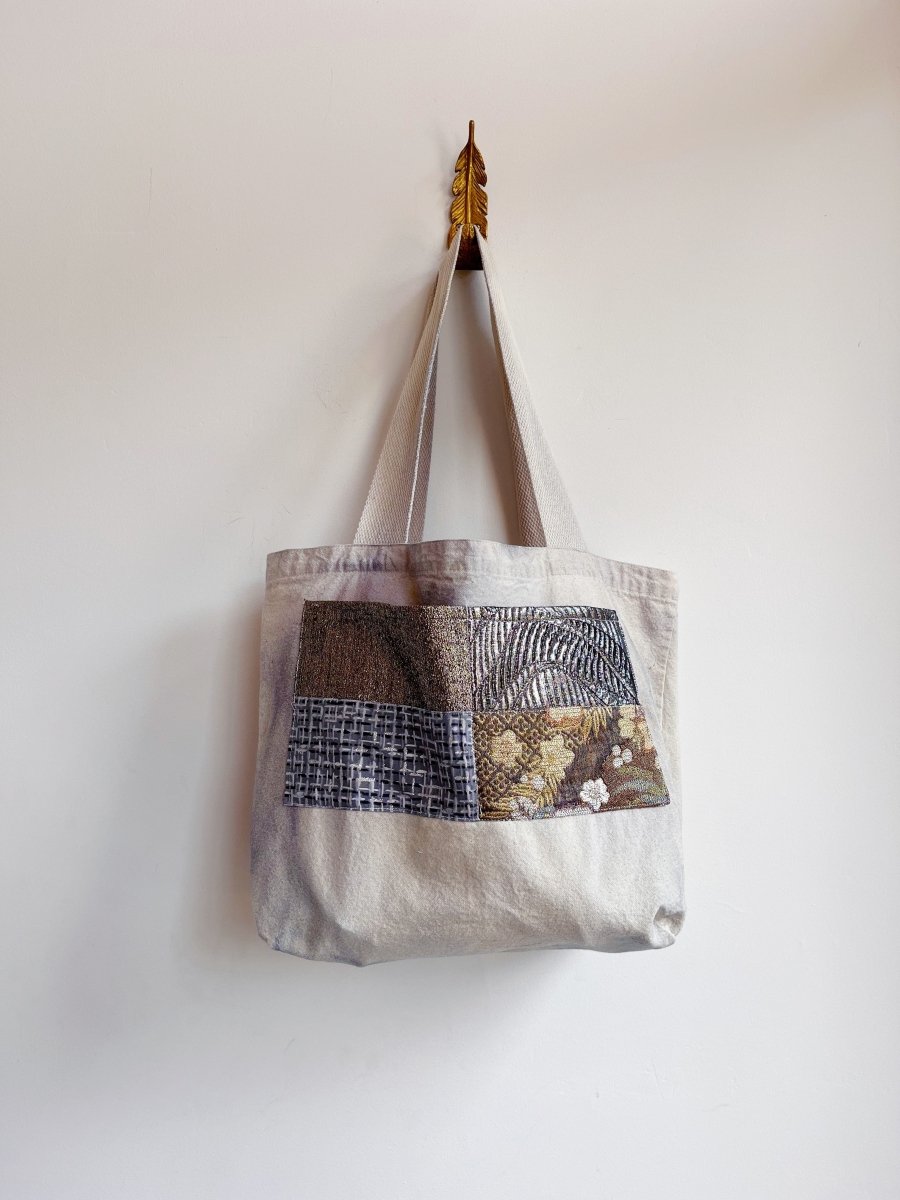 Organic Cotton Hand Dyed Tote | Cool Water w/ Silver, Gold & Grey (Reworked) - Made X Hudson