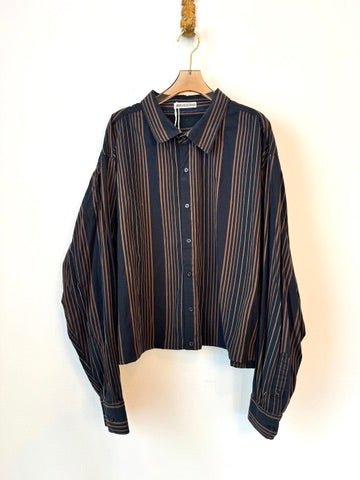 The Vale Shirt in Midnight Black and Brown Stripe (Reworked) - Made X Hudson