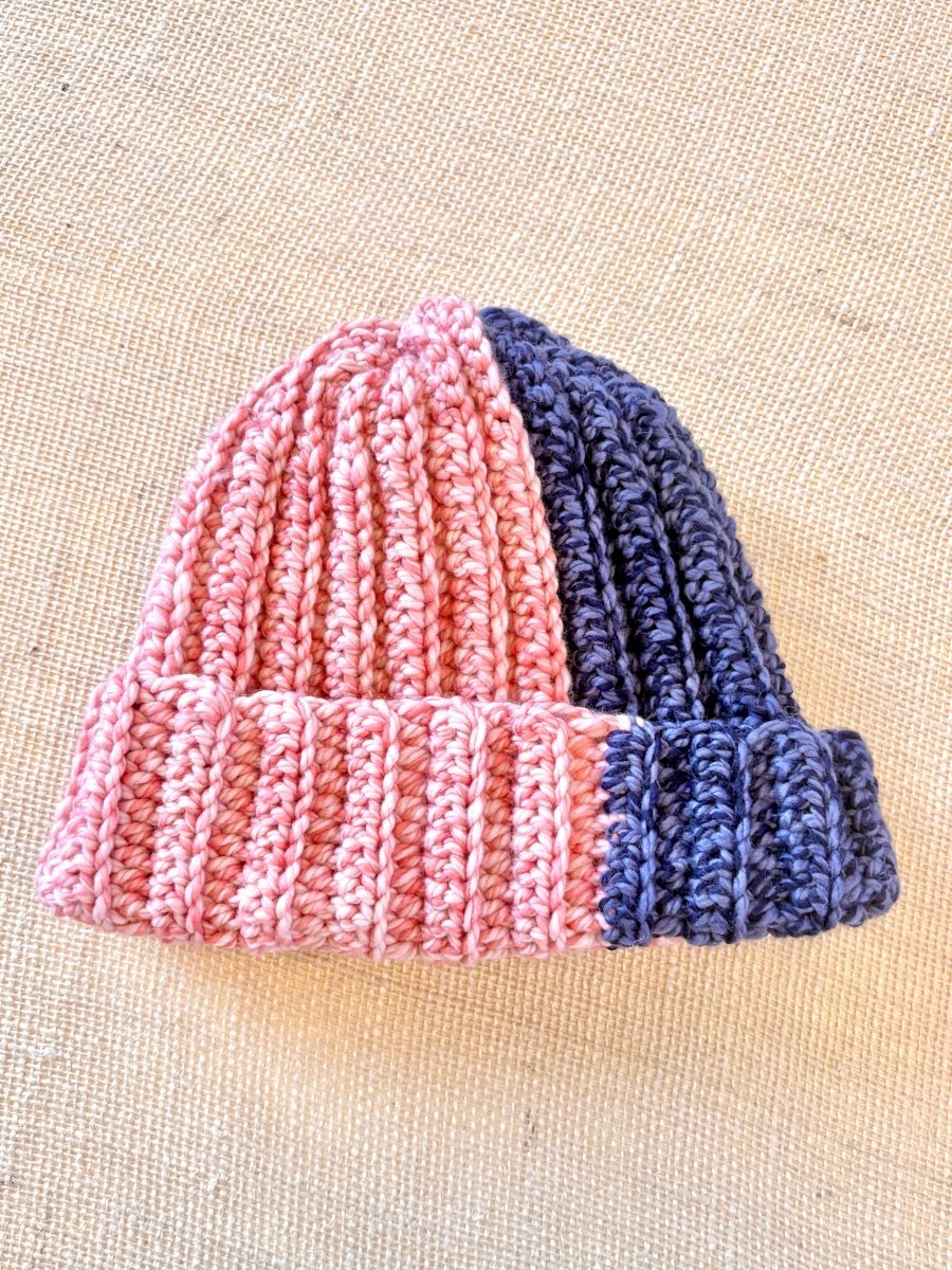 Pink & Mauve Hand Crochet Wide Cuff Beanie - Made X Hudson