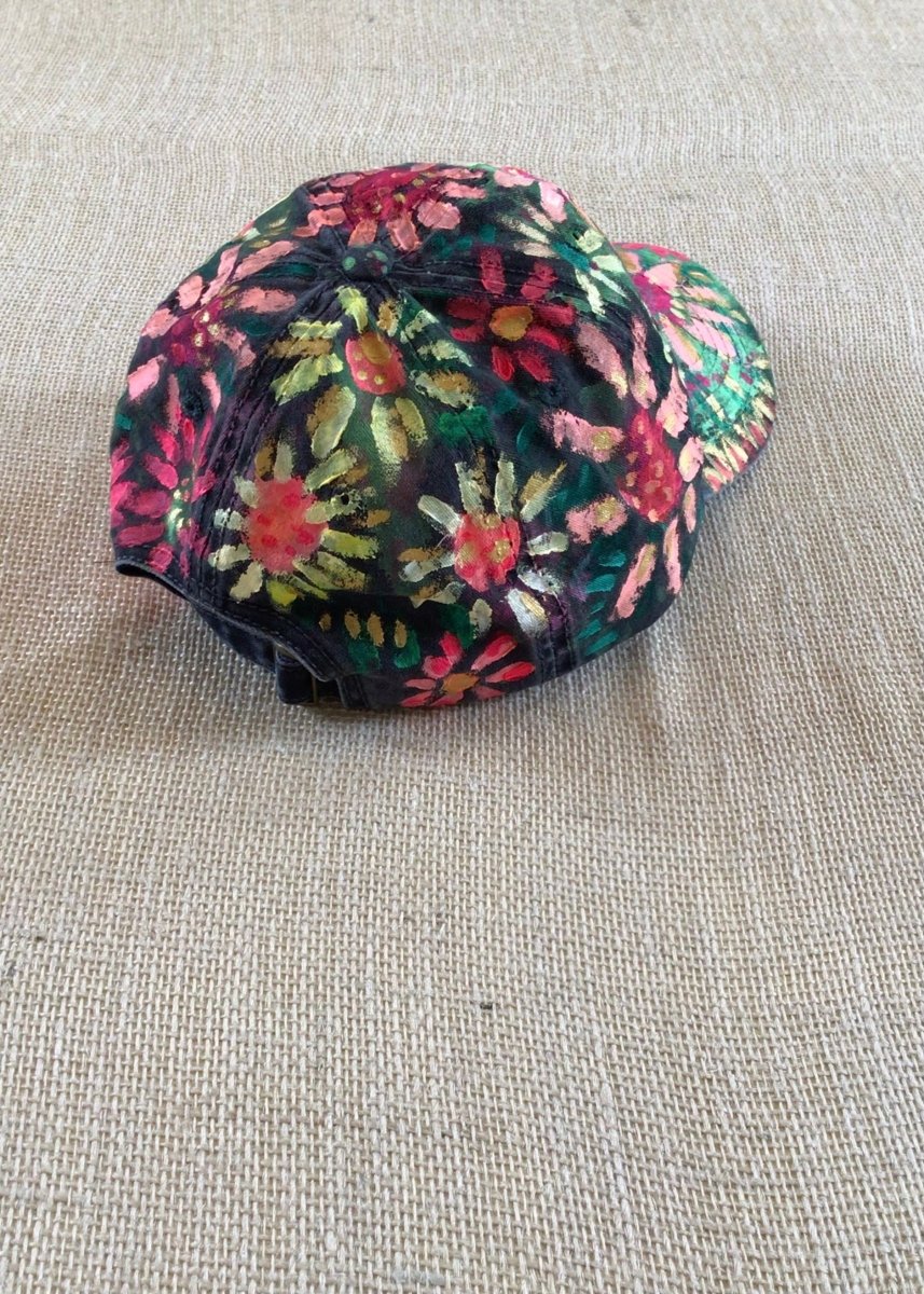 Grey Hand Painted Pink Flowers Baseball Cap - Made X Hudson