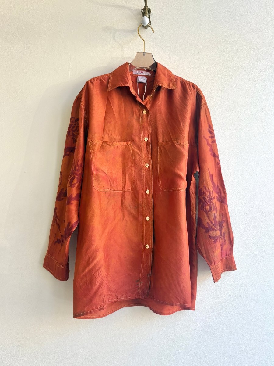 Bronze Chrysanthemum Silk Blouse | Hand Painted (Reworked) - Made X Hudson