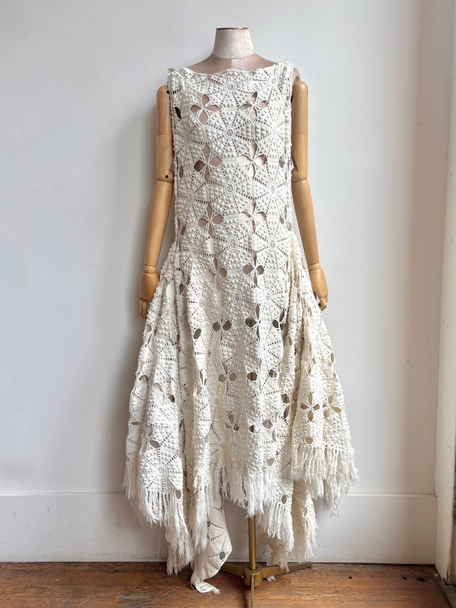 Zero-Waste Dress in Bright White Urchin Crochet Lace with Fringe - Made X Hudson