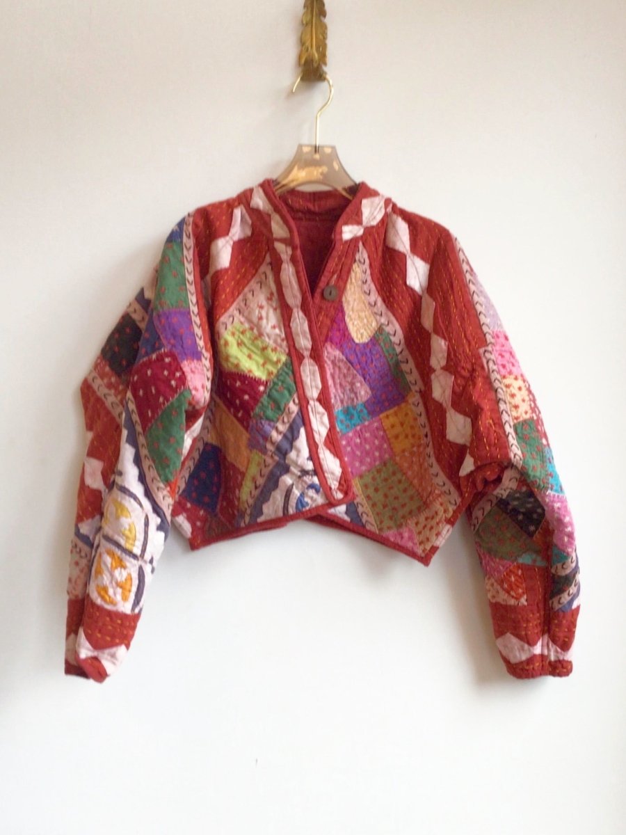 Reversible Kaira Quilted Cropped Jacket in Colors Marinara & Marinara, Pink, Lime, Yellow - Made X Hudson