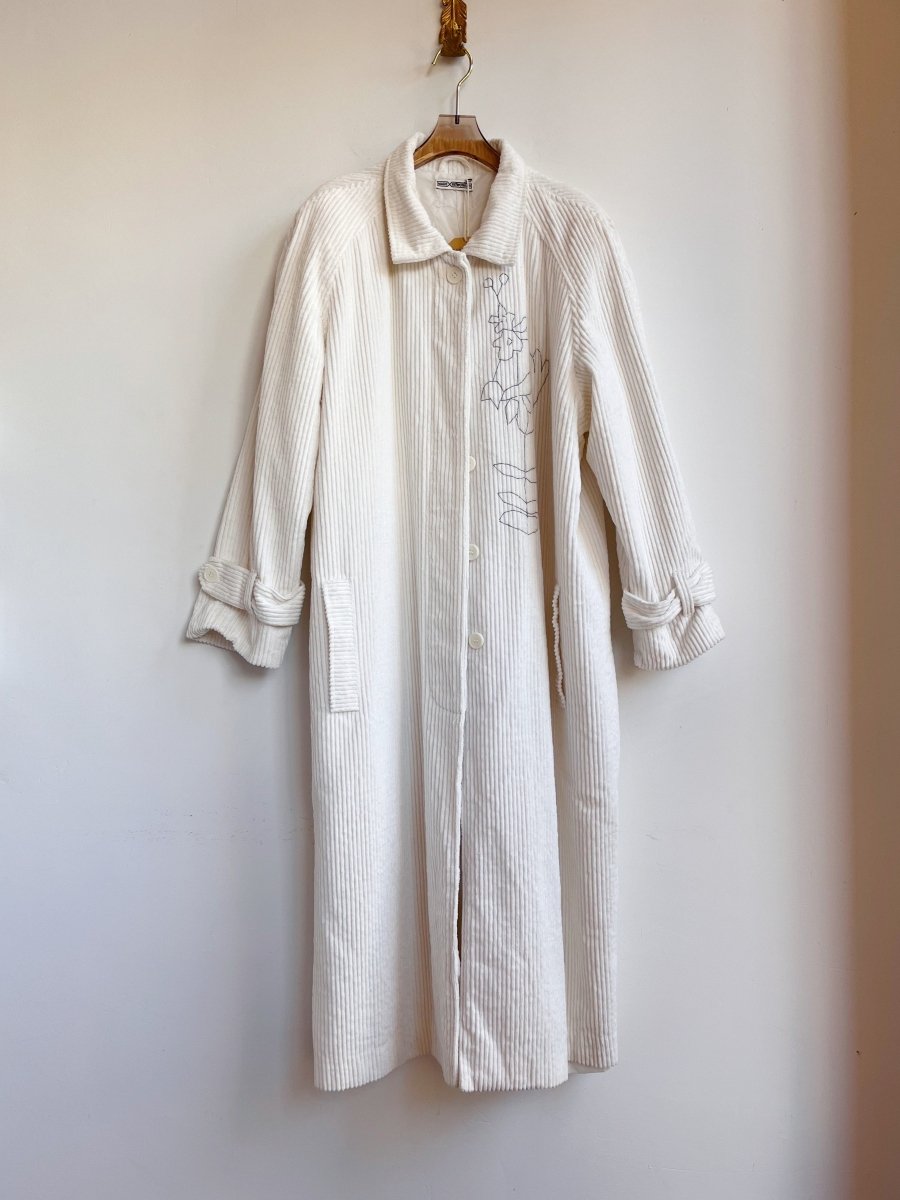 Ivory Corduroy Duster w/ Hand Embroidery (Reworked) - Made X Hudson