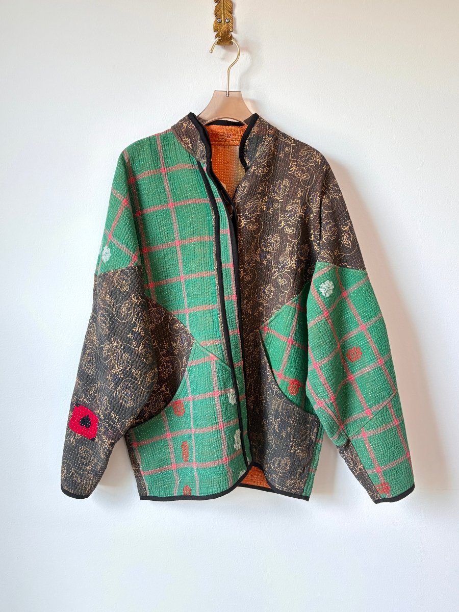 Reversible Ladhiya Quilted Jacket in Charcoal, Gold, Green, Red & Orange, Tan, Black, Gold - Made X Hudson